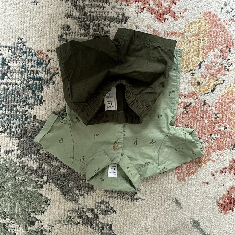 Carter’s Button Up & Shorts Set 9 Month Baby Boy  Euc  Bin 16